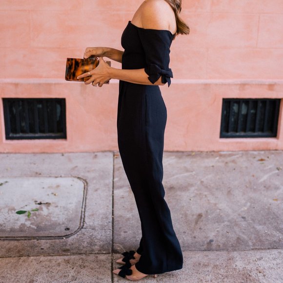 Gal Meets Glam Collection - Meredith pink jumpsuit - off the shoulder with bows - Picture 13 of 15